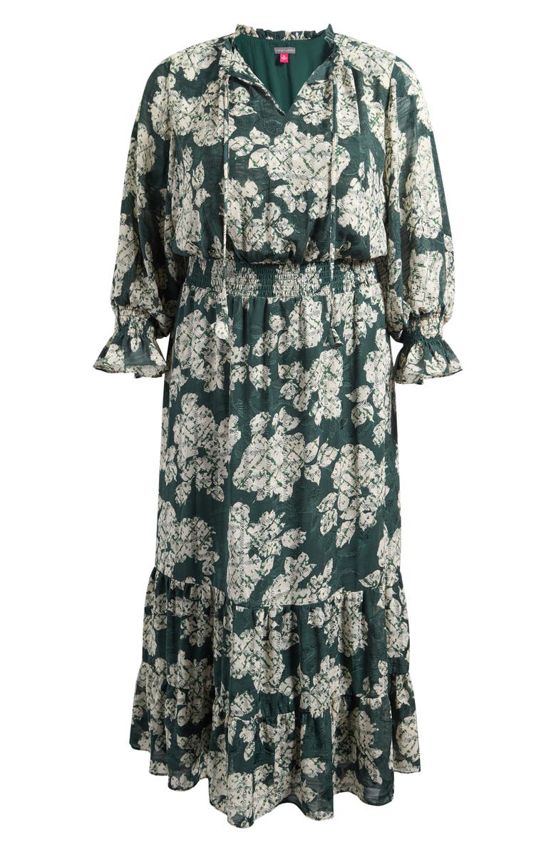 Vince Camuto Smocked Waist Long Sleeve Maxi Dress, Alternate, color, Forest Night