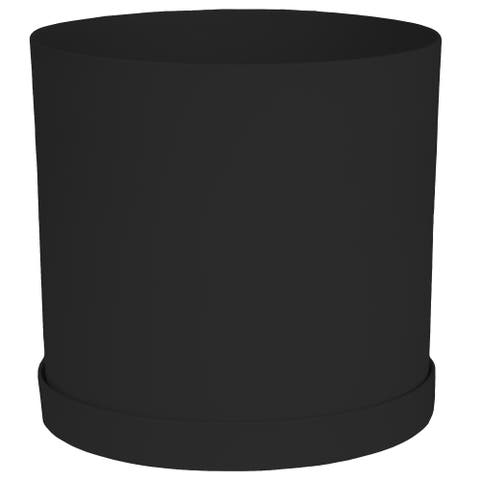 10 Inch Mathers Round Planter With Saucer Tray, Black