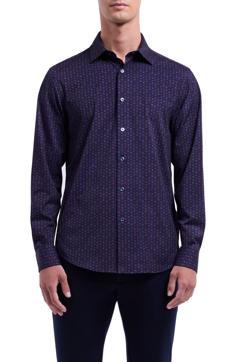 Bugatchi Jimmy OoohCotton<sup>®</sup> Floral Button-Up Shirt, Main, color, Eggplant