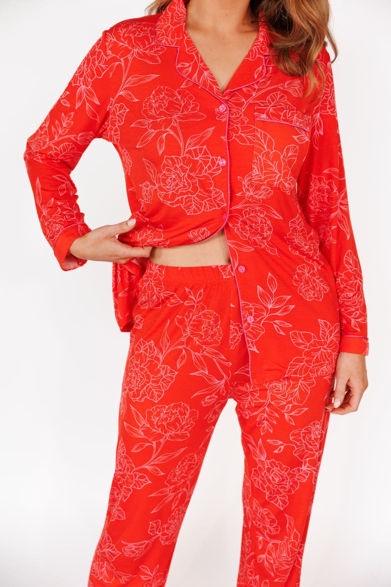 Long Sleeve & Pant Pajama Set, Alternate, color, Florals in Poppy Red