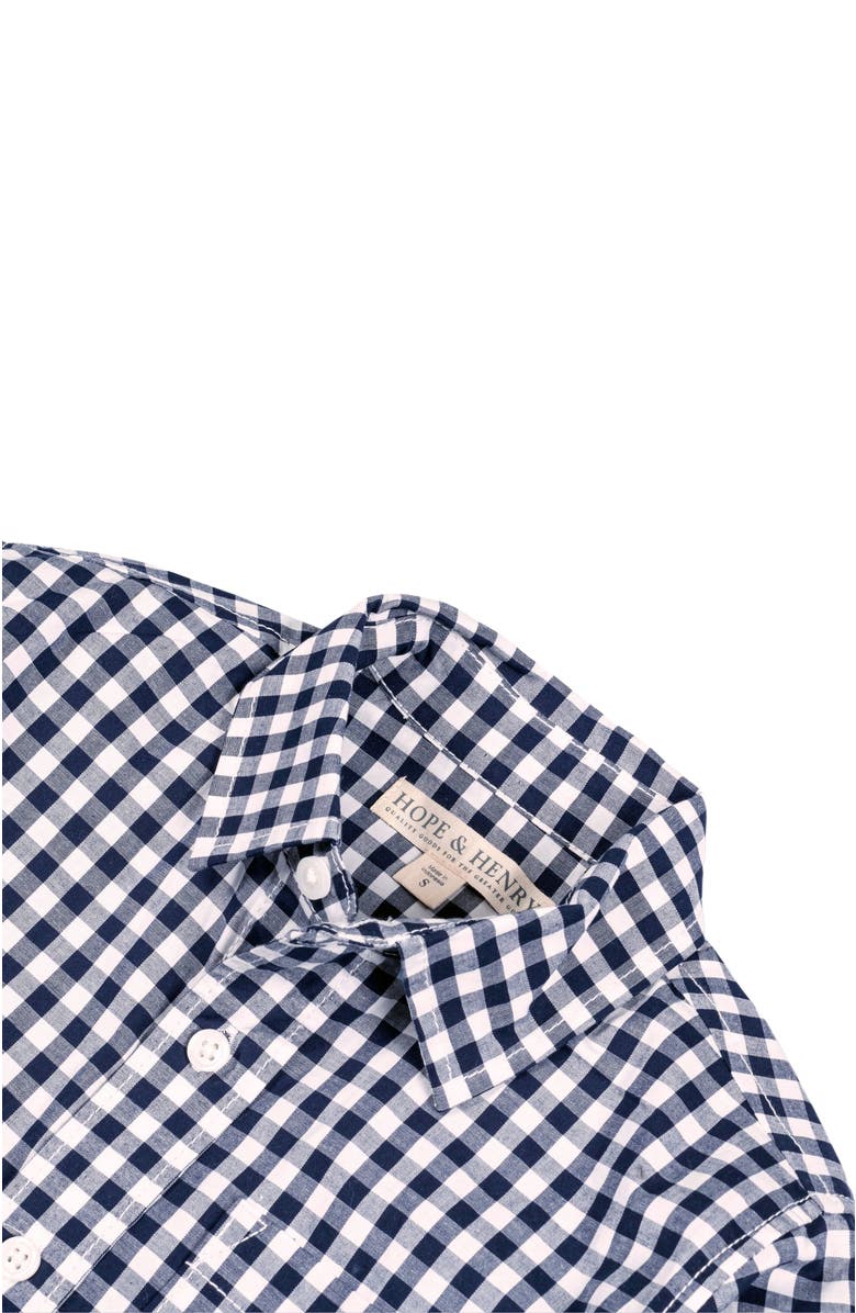 Hope & Henry Baby Boys' Organic Stretch Poplin Roll-Up Shirt, Infant, Alternate, color, Navy Gingham