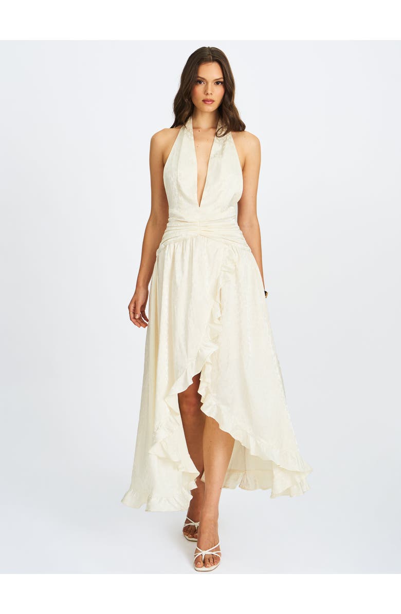 Miss Circle Nalani Floral Ruffled Halter Maxi Dress, Main, color, Ivory
