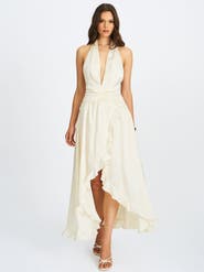 Miss Circle Nalani Floral Ruffled Halter Maxi Dress