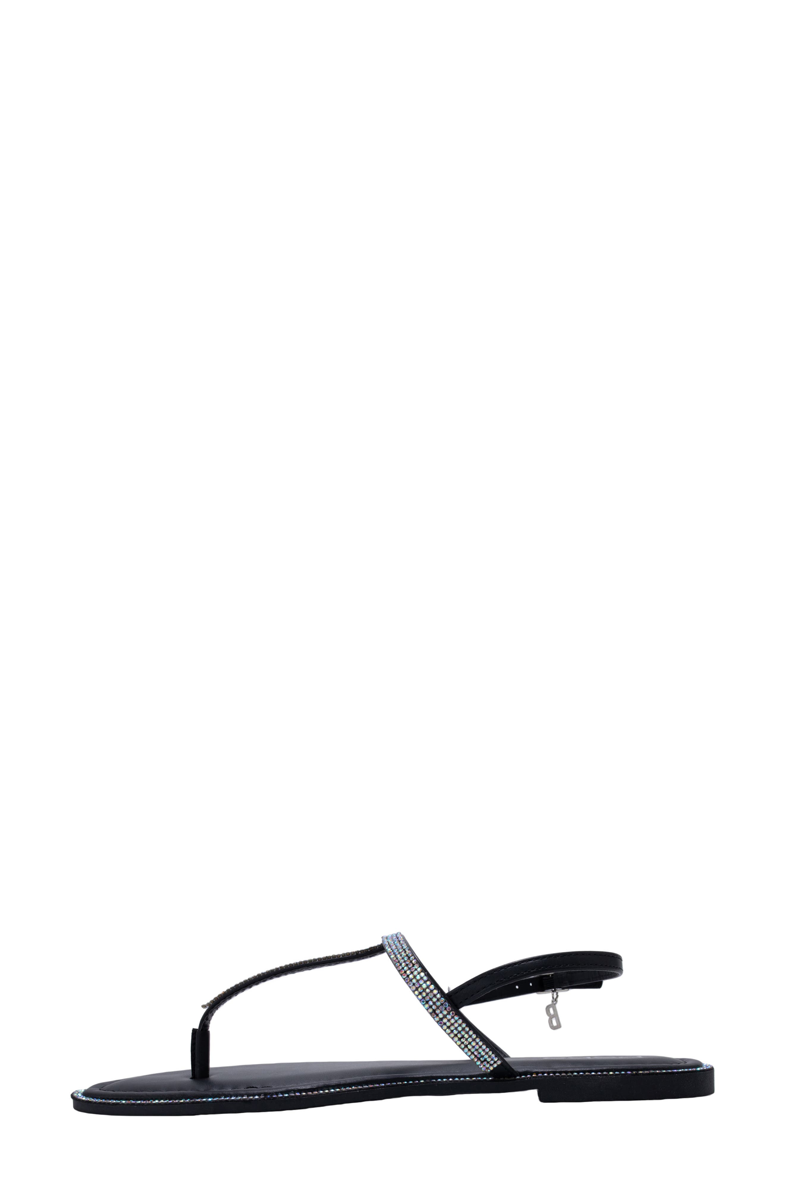 bebe Rhinestone T-Strap Sandal, Alternate, color, Black