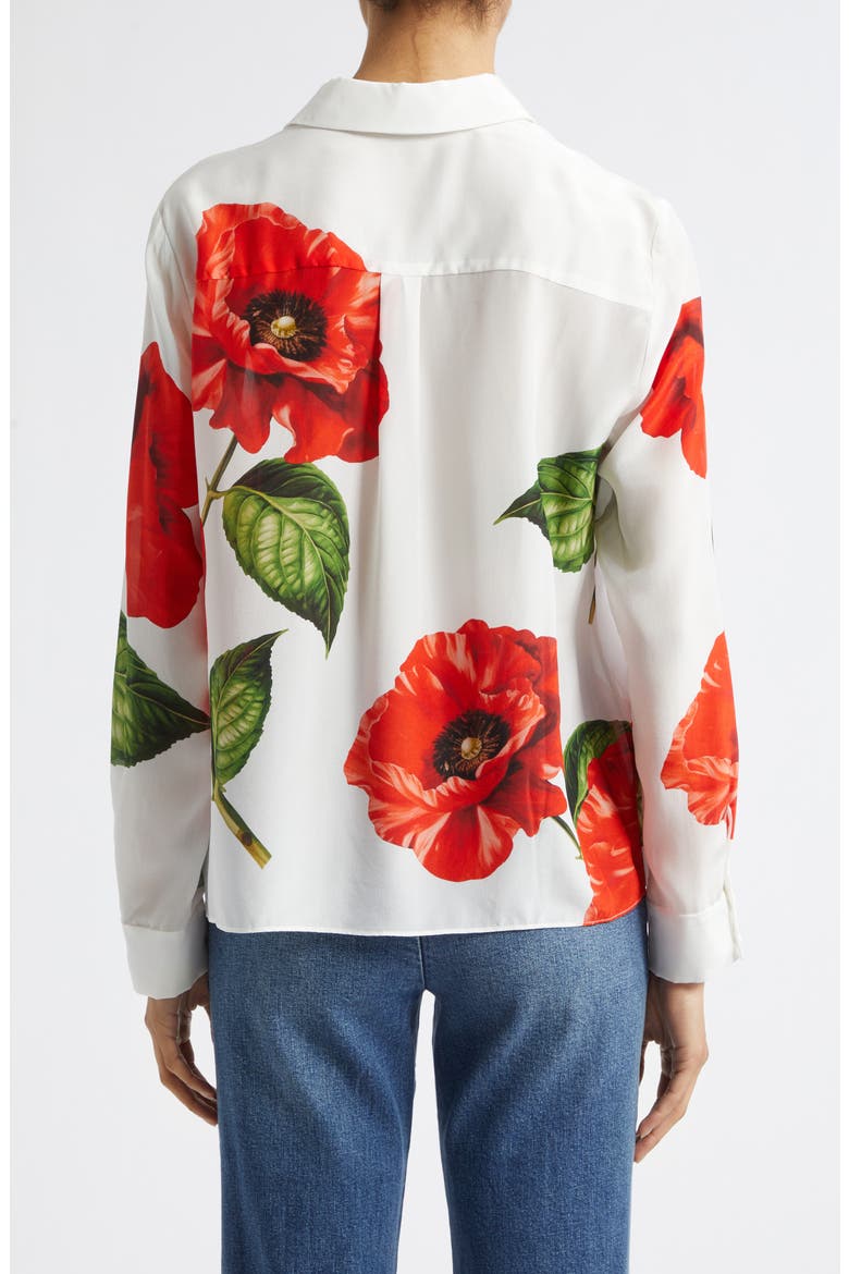 Willa Floral Print Silk Button-Up Shirt, Alternate, color, SUMMER POPPY