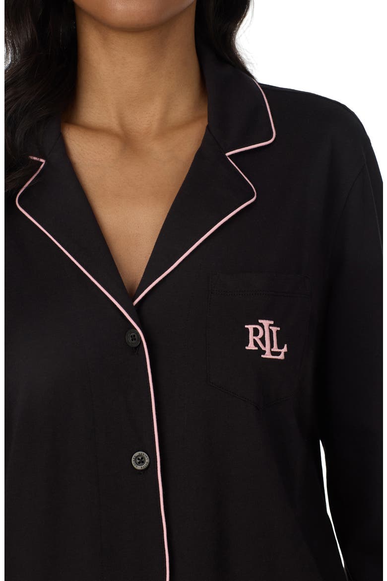 Piping Cotton Blend Pajamas, Alternate, color, BLACK