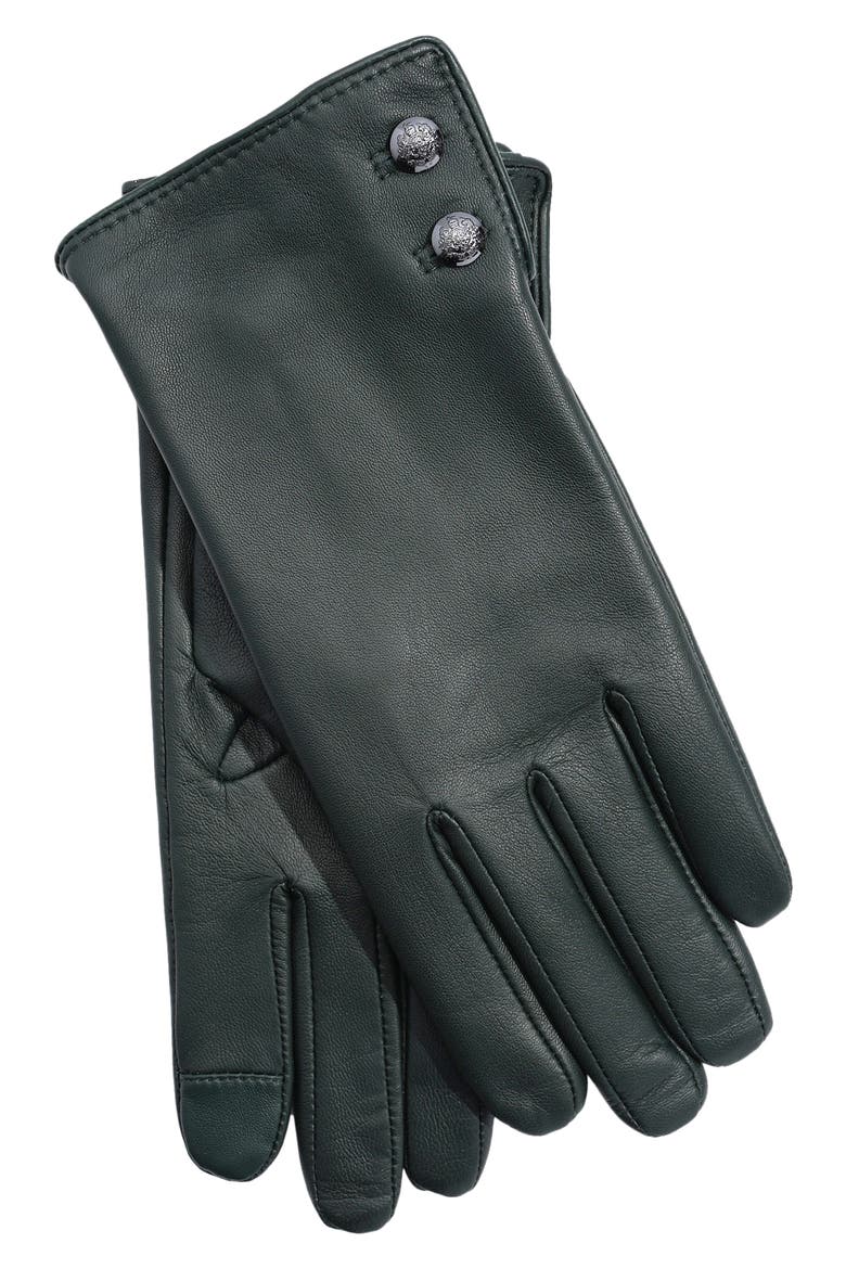 Two-Button Touchscreen Leather Gloves, Alternate, color, FOREST GREEN