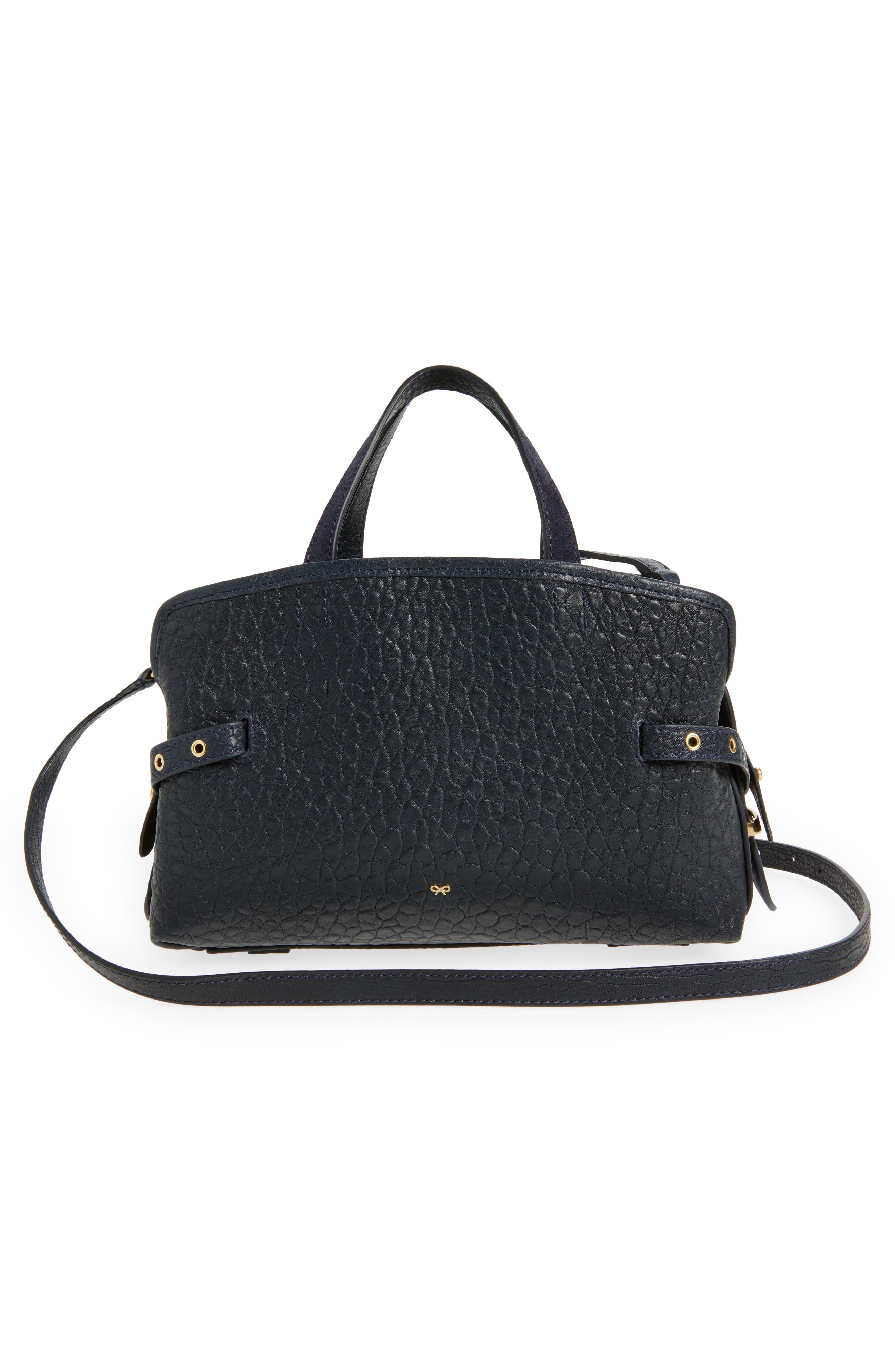 Anya Hindmarch Small Wilson Eyelet Grained Leather & Suede Tote, Alternate, color, Marine