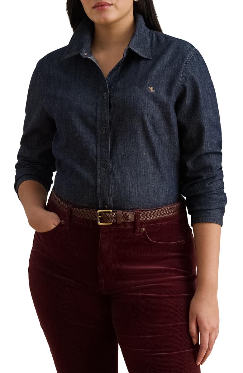 Lauren Ralph Lauren Jamelko Denim Button-Up Shirt, Main, color, Rinse