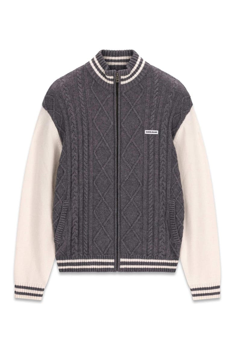 Zipped Bomber Sweater, Alternate, color, COBBLESTONE HEATHER