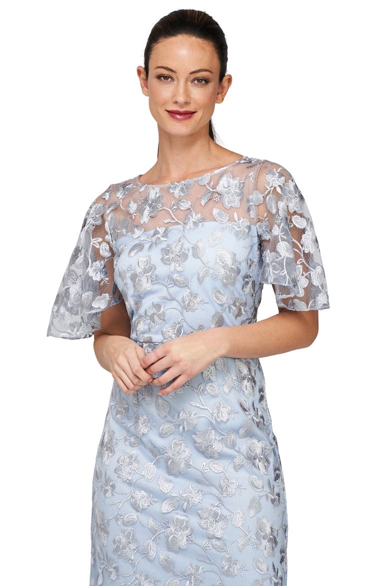Brooke Floral Embroidered Column Gown, Alternate, color, SILVER/ AZURE