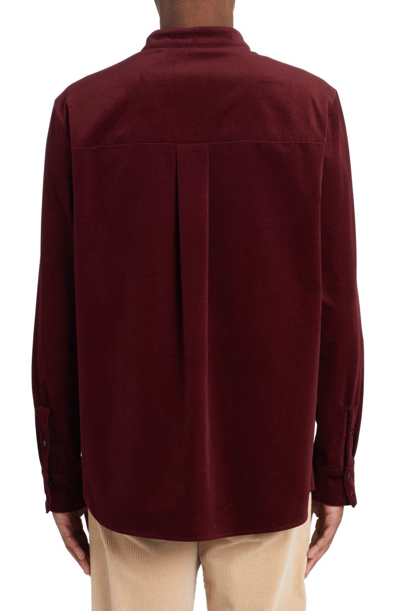 Agnona Band Collar Cotton Velvet Button-Up Shirt, Alternate, color, 