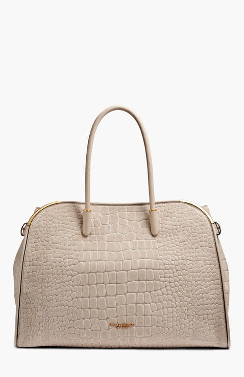 Satin Croc-Effect Suede Tote