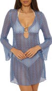Becca Metallic Long Sleeve Sheer Cover-Up Dress