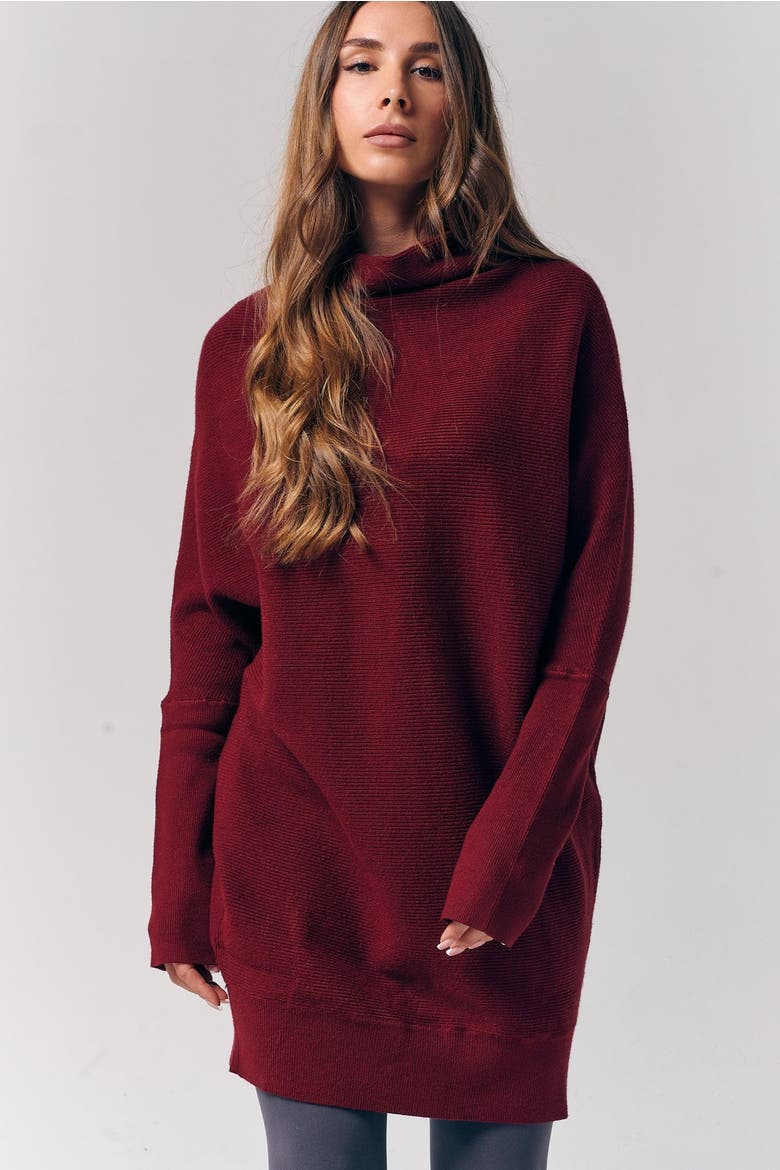 Slouch Neck Dolman Sweater Dress, Alternate, color, Burgundy