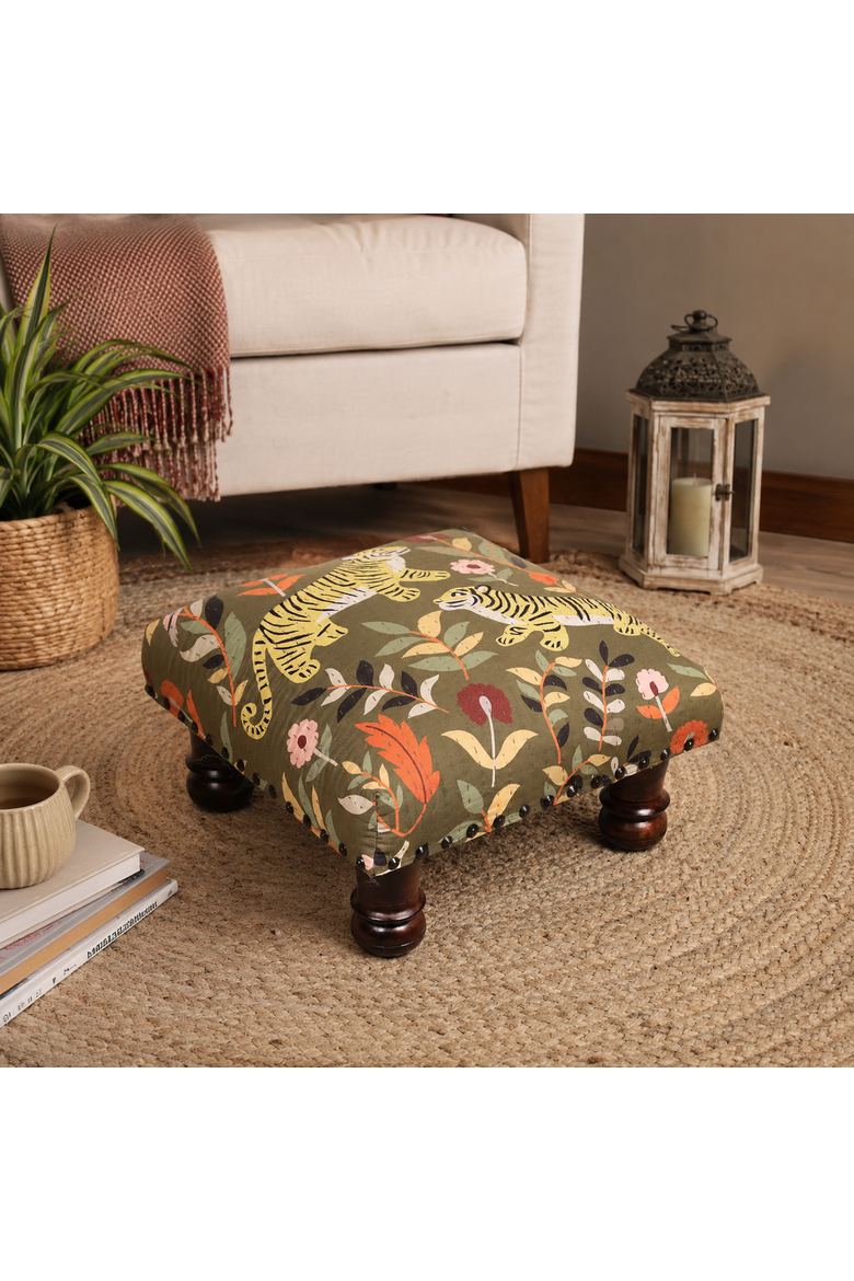 Botanical Tiger Foot Stool, Alternate, color, Grey