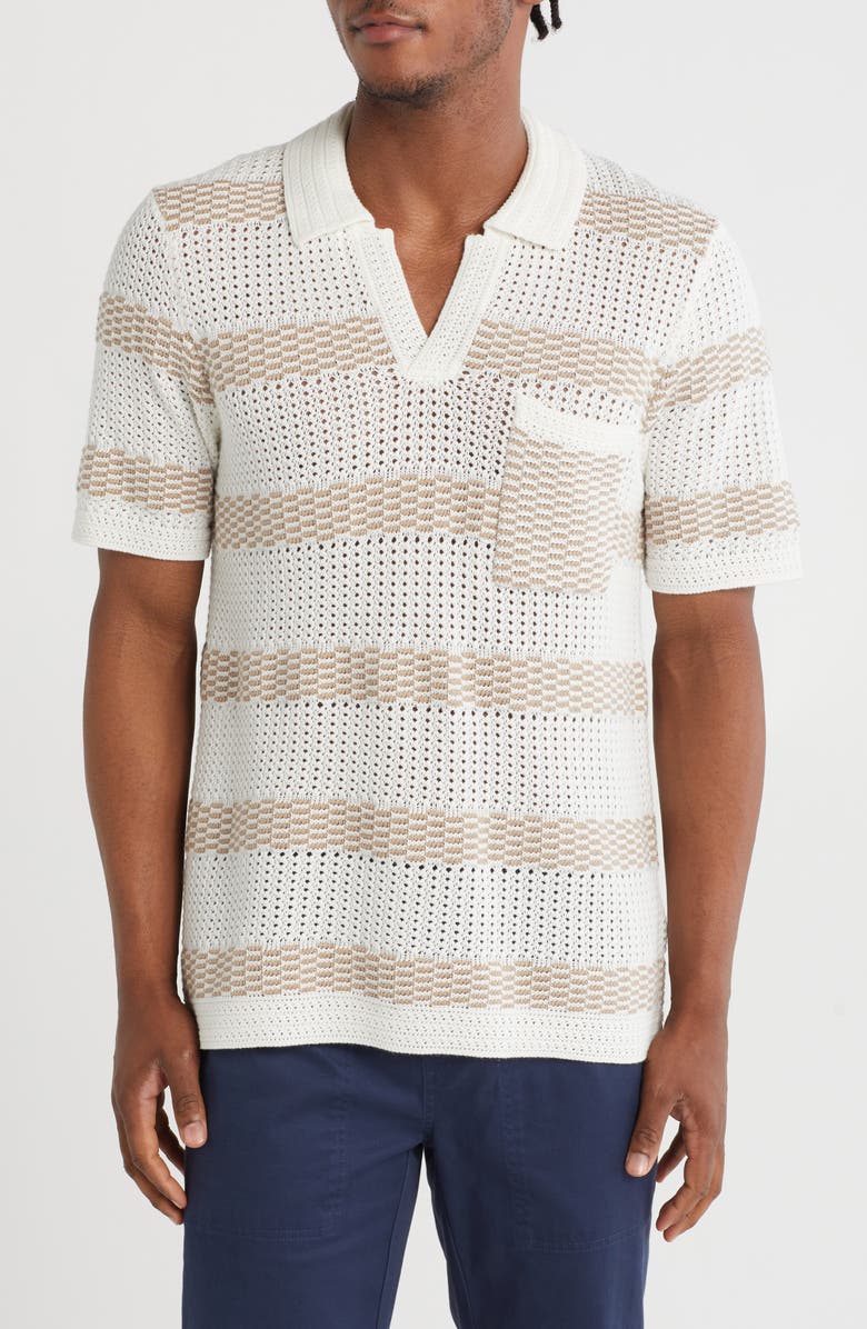 TRUTH Johnny Collar Open Knit Polo, Main, color, Ivory/ Taupe