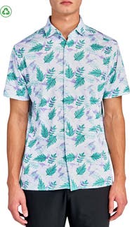 CON.STRUCT Regular Fit Cheetah Leaf Print Recycled Performance Golf Button-Down Shirt