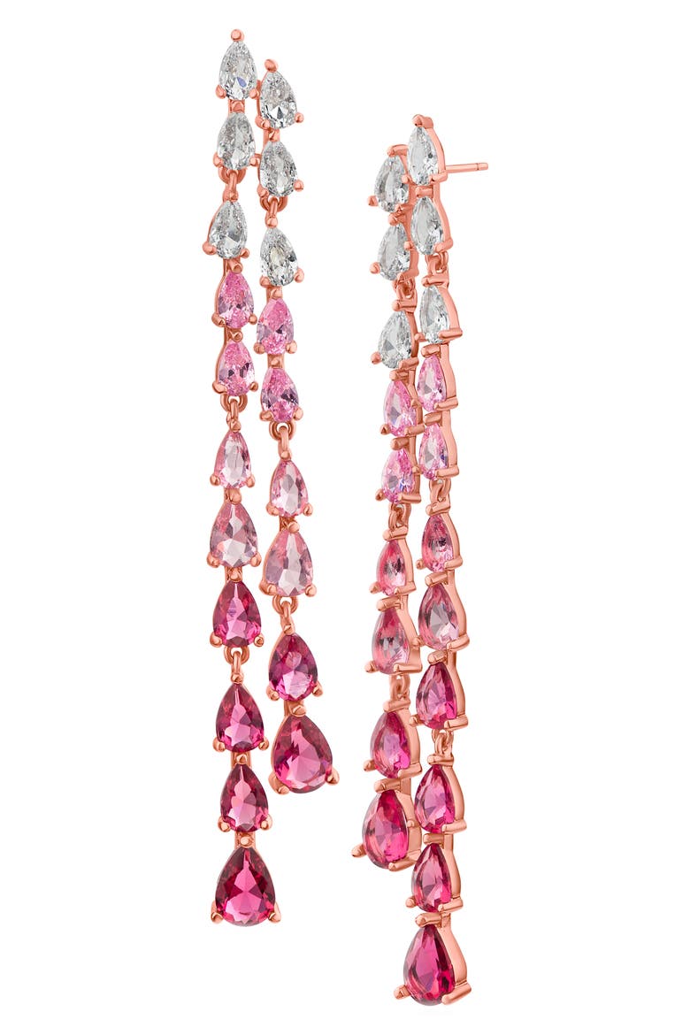 Pear Cut Cubic Zirconia Double Linear Drop Earrings, Main, color, PINK/ ROSE GOLD