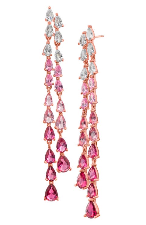 Pear Cut Cubic Zirconia Double Linear Drop Earrings