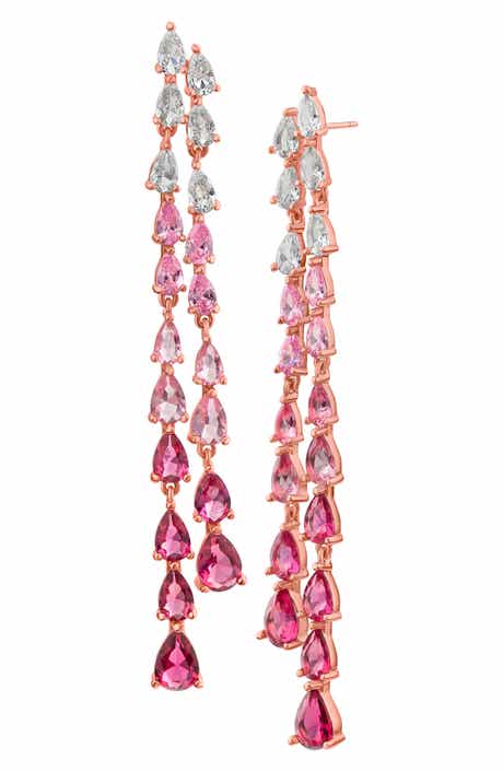 Pear Cut Cubic Zirconia Double Linear Drop Earrings