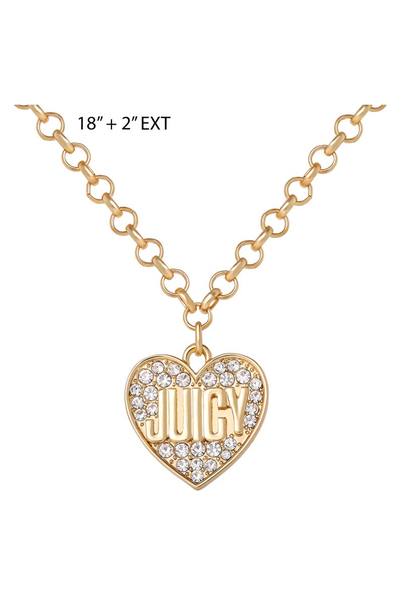Juicy Couture Heart Script Logo Necklace, Alternate, color, Gold Tone