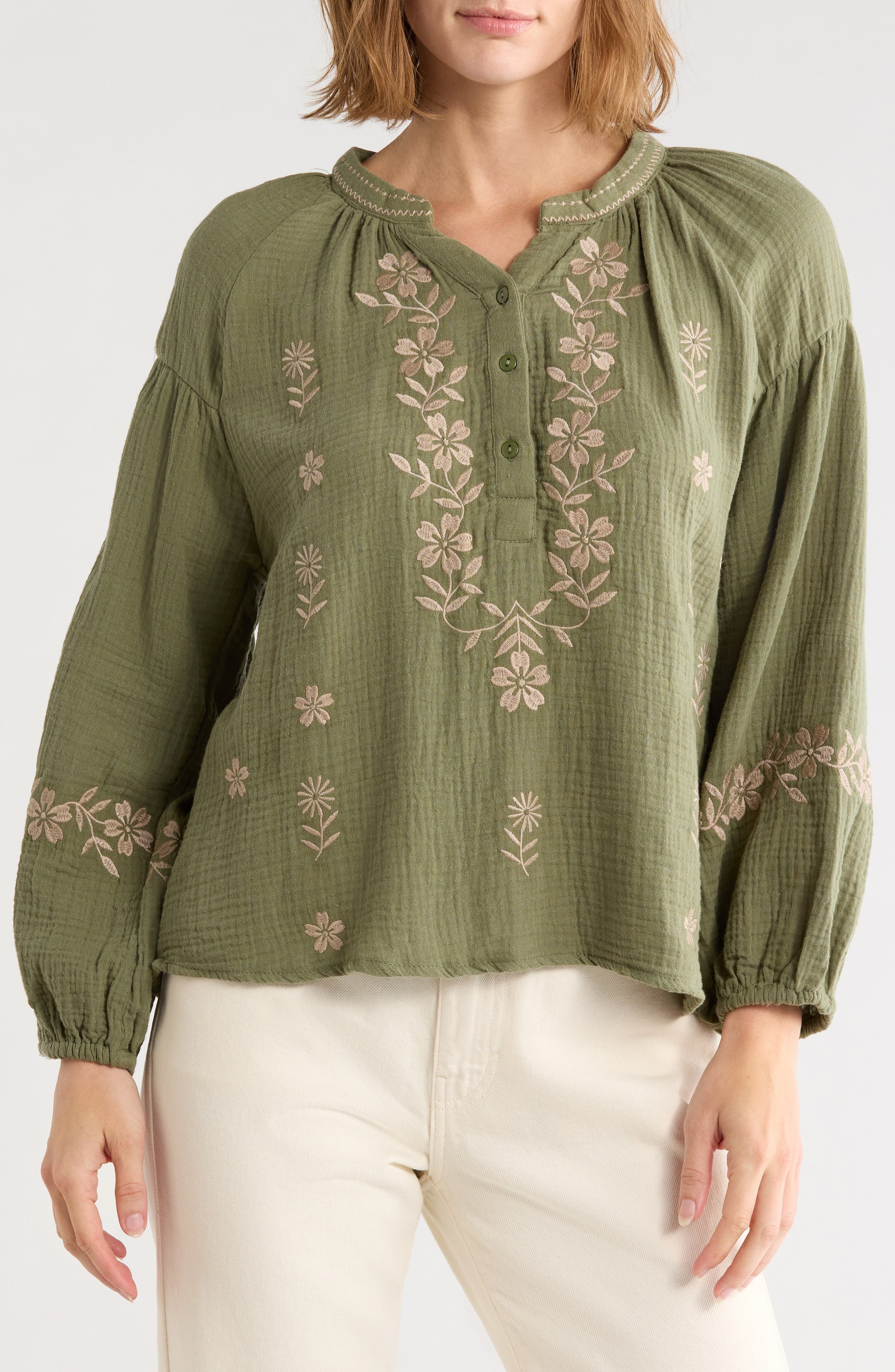 Embroidered Cotton Gauze Top