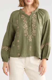 Embroidered Cotton Gauze Top