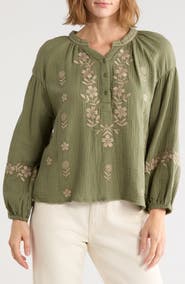Forgotten Grace Embroidered Cotton Gauze Top