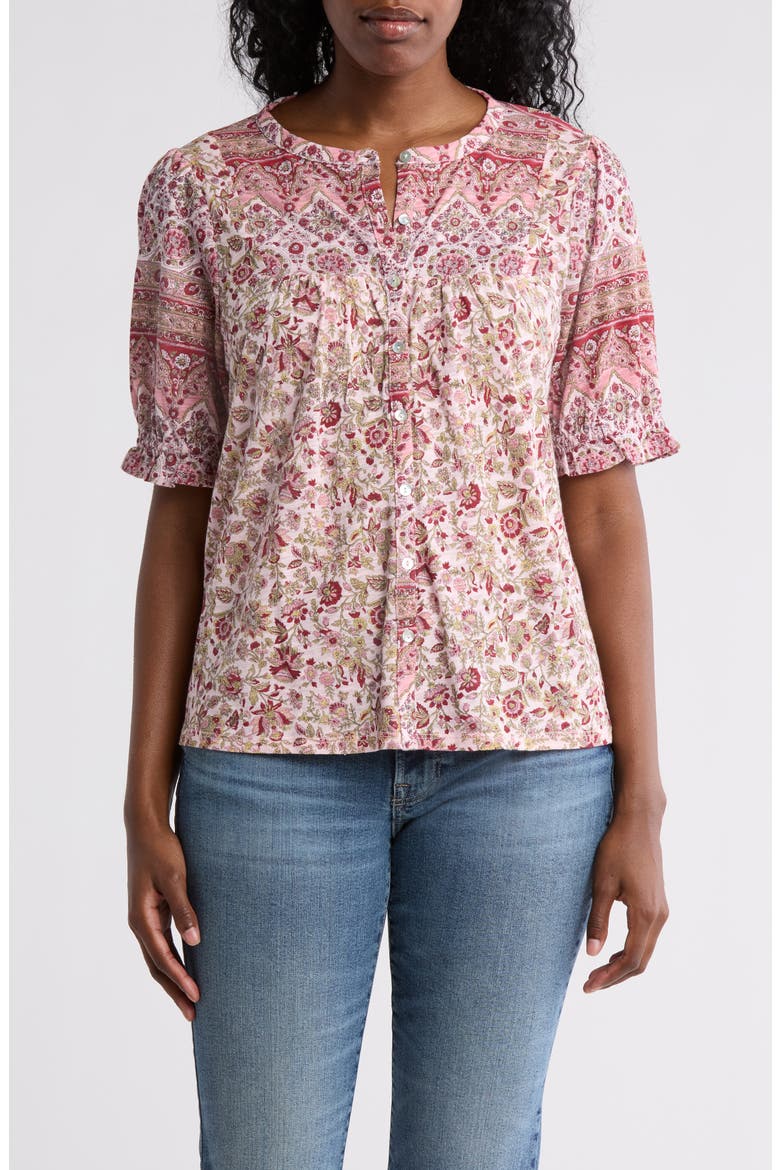 Patterned Button-Up T-Shirt, Main, color, RED MULTI