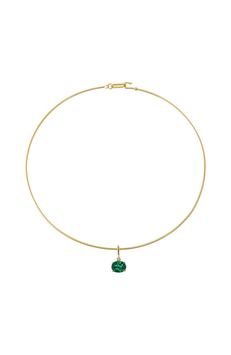 BY ADINA EDEN Colored CZ Oval Charm Solid Thin Wire Choker Necklace, Main, color, Emerald Green