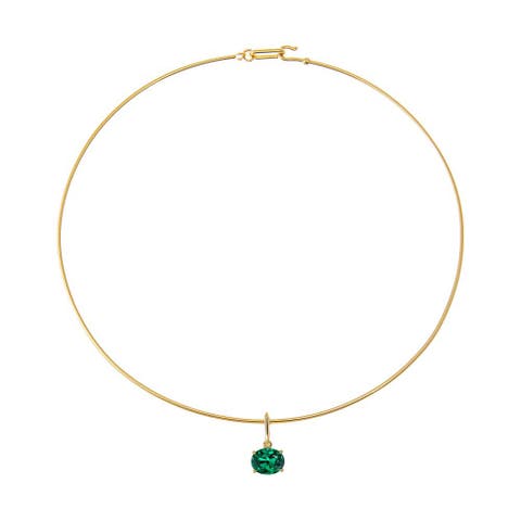 Colored CZ Oval Charm Solid Thin Wire Choker Necklace