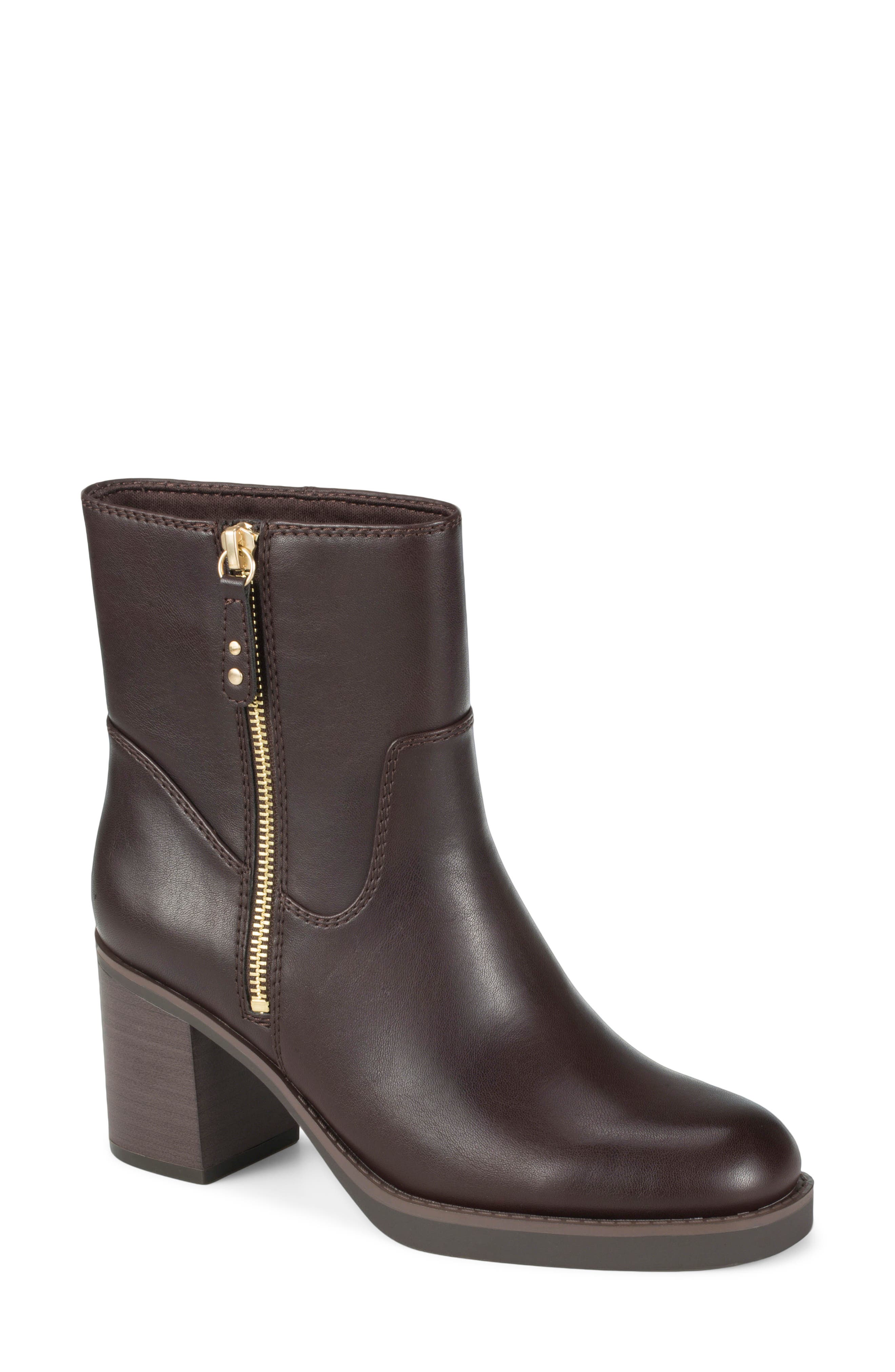 Gretta Block Heel Bootie, Main, color, DARK BROWN