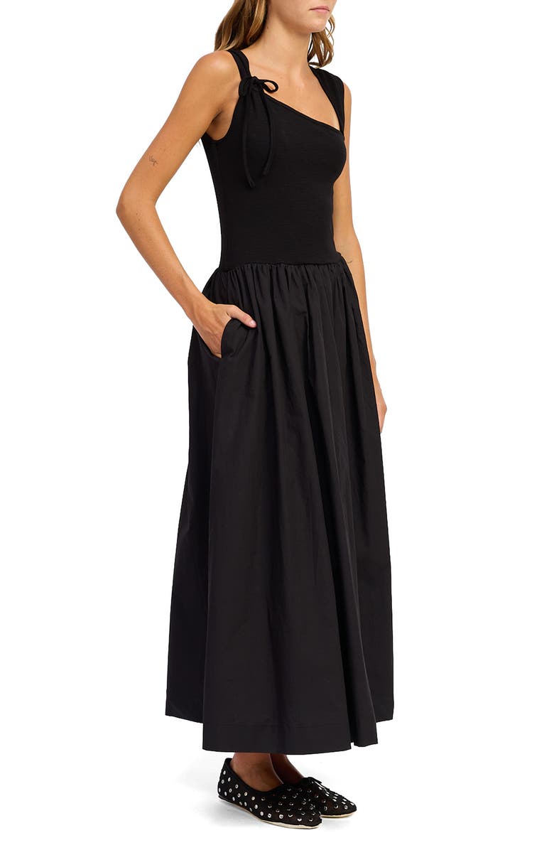 En Saison Sloane Asymmetric Neck Mixed Media Maxi Dress, Alternate, color, Black