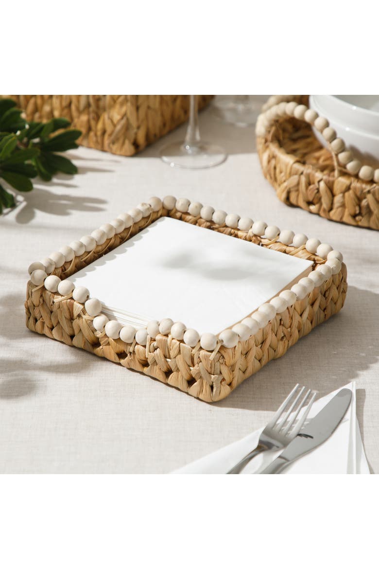 Woven Decorative Napkin Holder Tray, Water Hyacinth Square Basket, Alternate, color, Natural