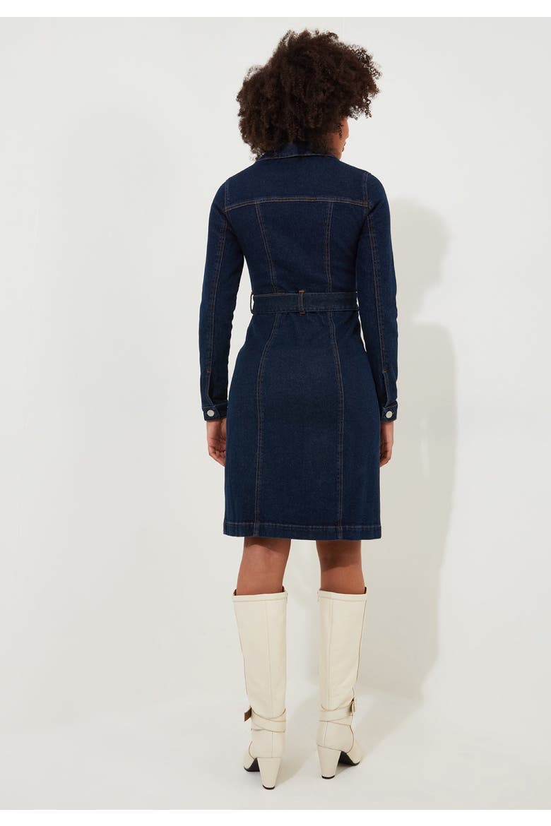 Belted Stretch Denim Dress, Alternate, color, DARK BLUE