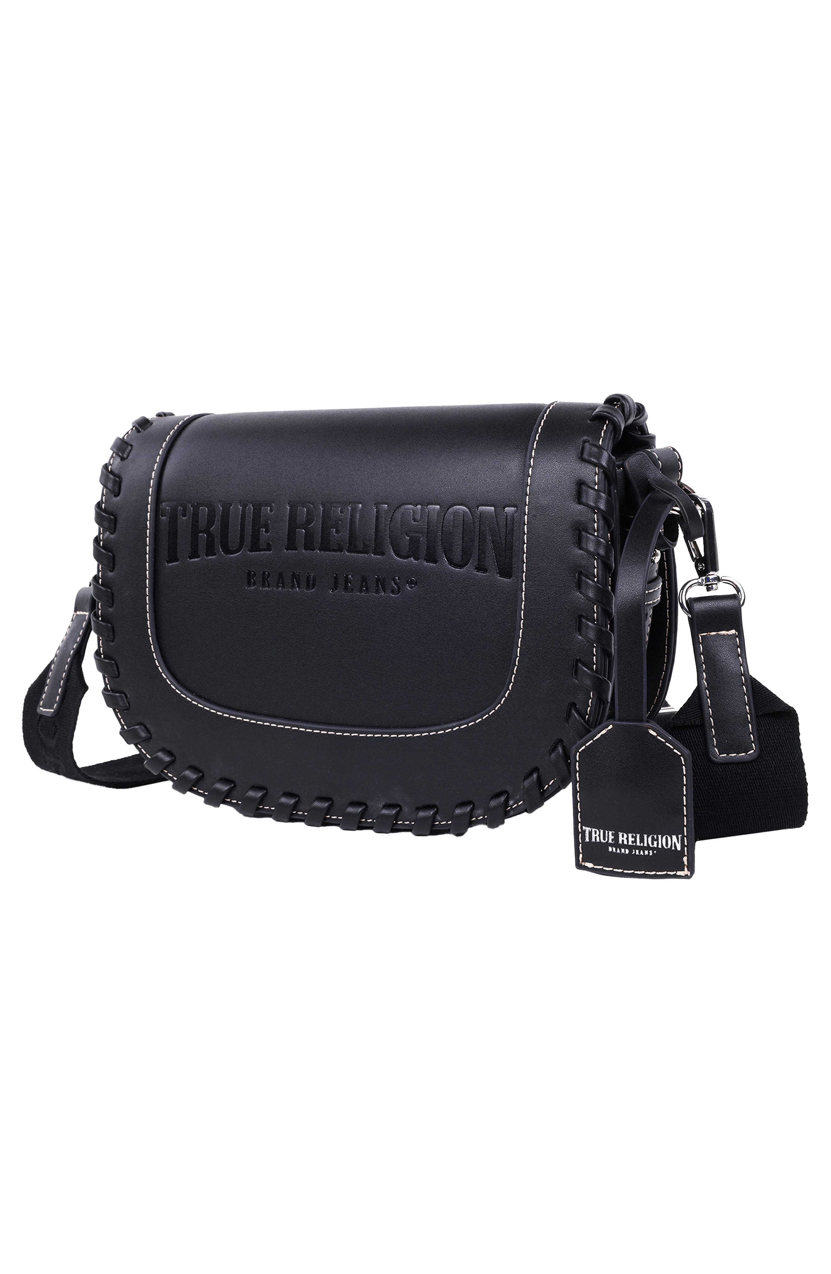 True Religion Whipstitched Saddle Bag, Alternate, color, Black