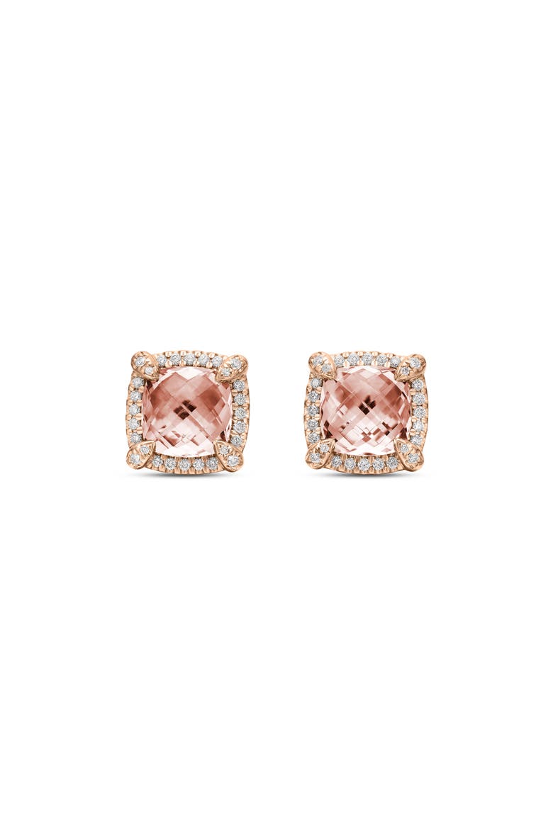 Châtelaine Pavé Bezel Stud Earrings with Morganite and Diamonds in 18K Rose Gold, Main, color, ROSE GOLD/ DIAMOND/ MORGANITE
