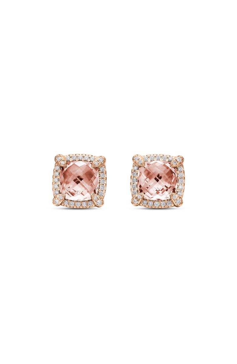 David Yurman Châtelaine Pavé Bezel Stud Earrings with Morganite and Diamonds in 18K Rose Gold, Main, color,