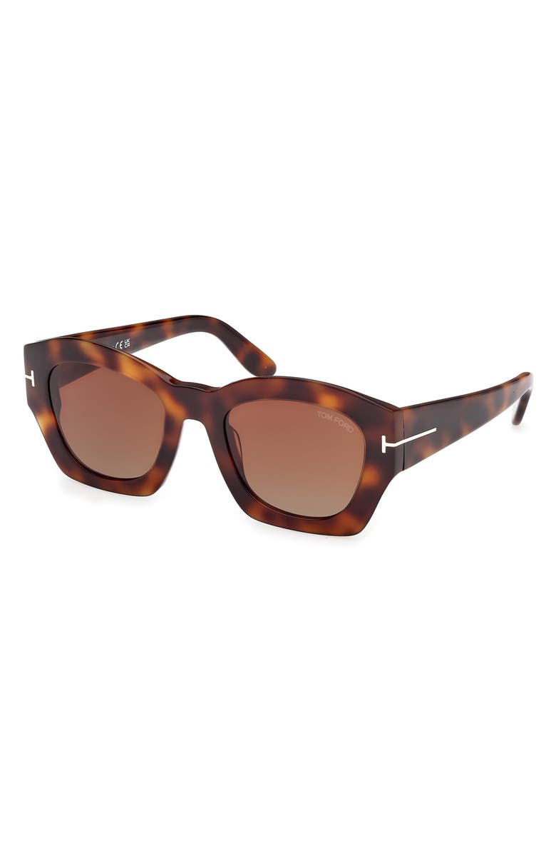 TOM FORD Guilliana 52mm Gradient Geometric Sunglasses, Alternate, color, Shiny Havana/ Grad Brown Blue
