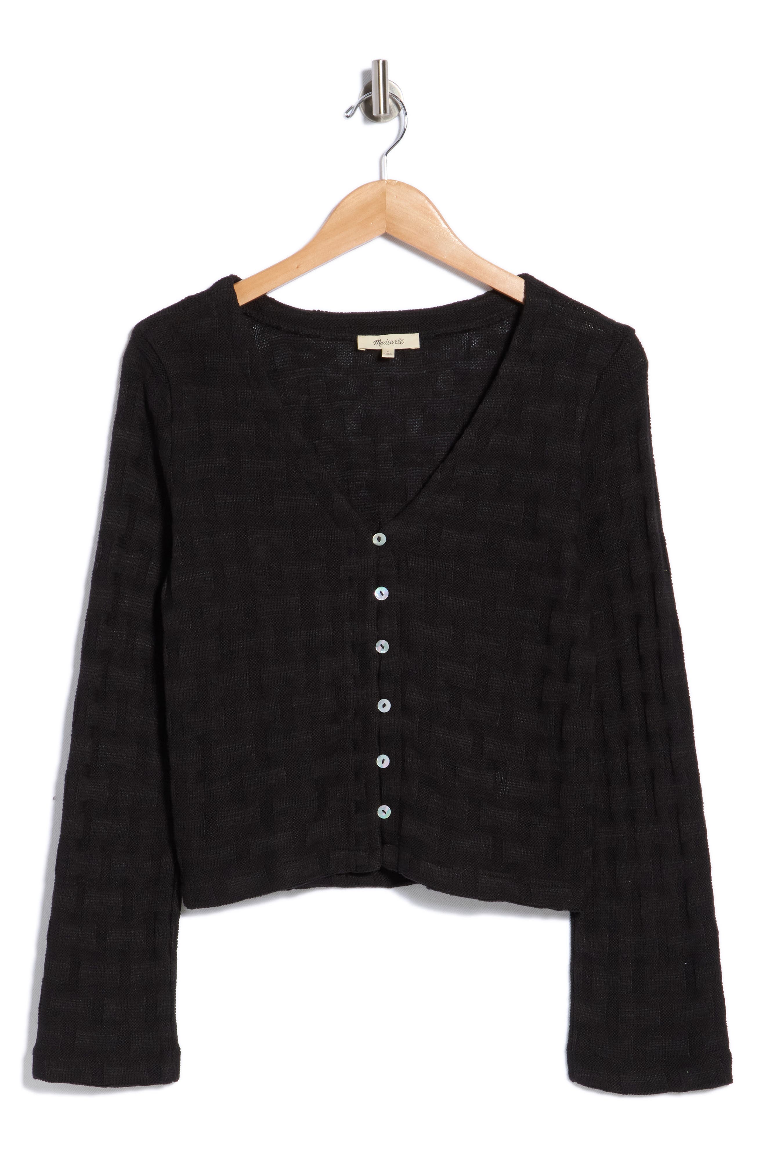 Madewell Basket Weave Knit Bell-Sleeve Button-Up Shirt