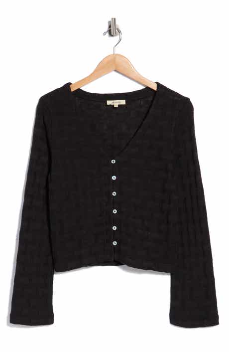 Madewell Basket Weave Knit Bell-Sleeve Button-Up Shirt