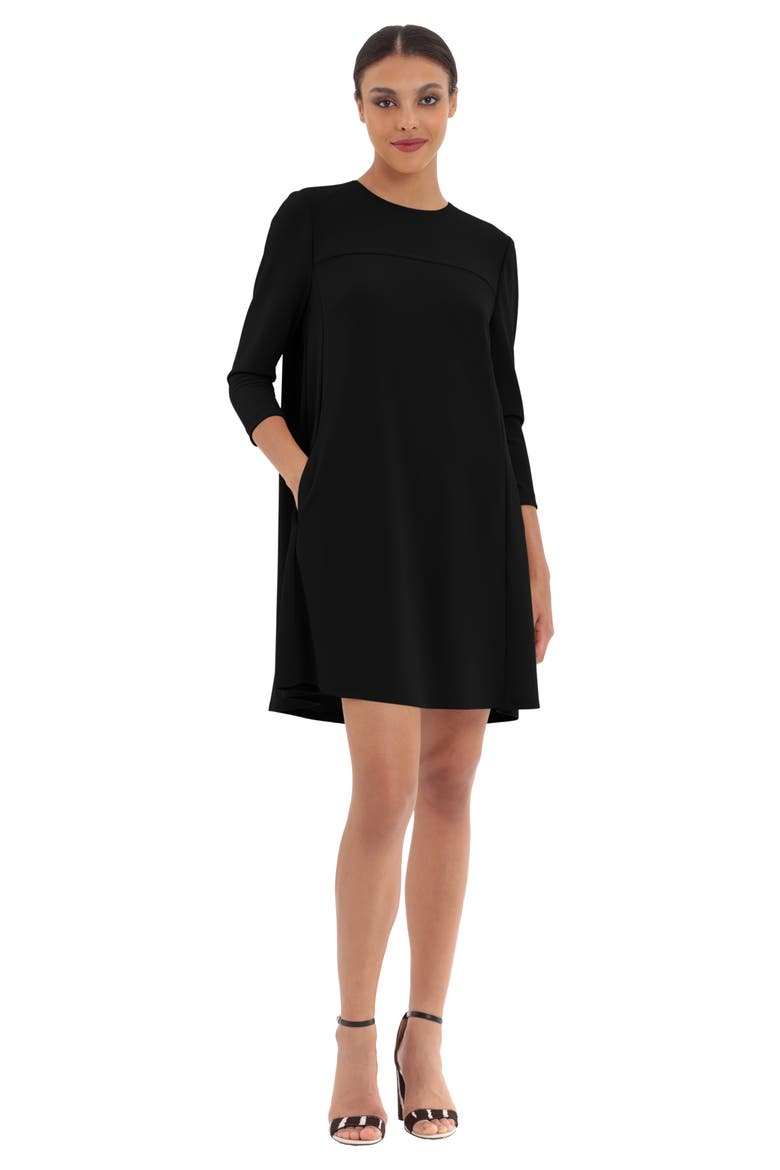 Three-Quarter Sleeve Pocket Shift Dress, Alternate, color, BLACK