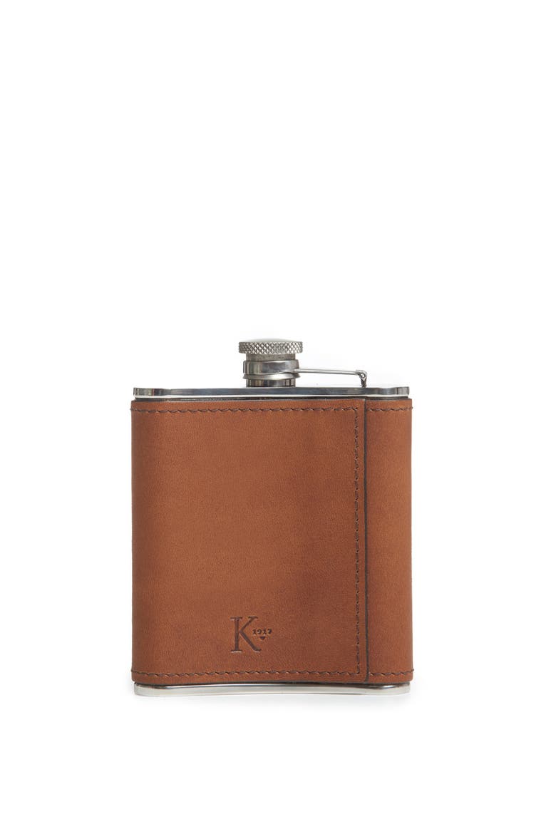 Arlo Leather-Wrapped Hip Flask, Alternate, color, Espresso