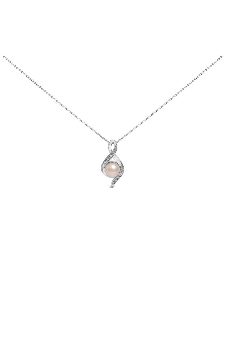Sterling Silver 7mm Cultured Pearl and Diamond Accent Swirl Pendant Necklace, Alternate, color, White