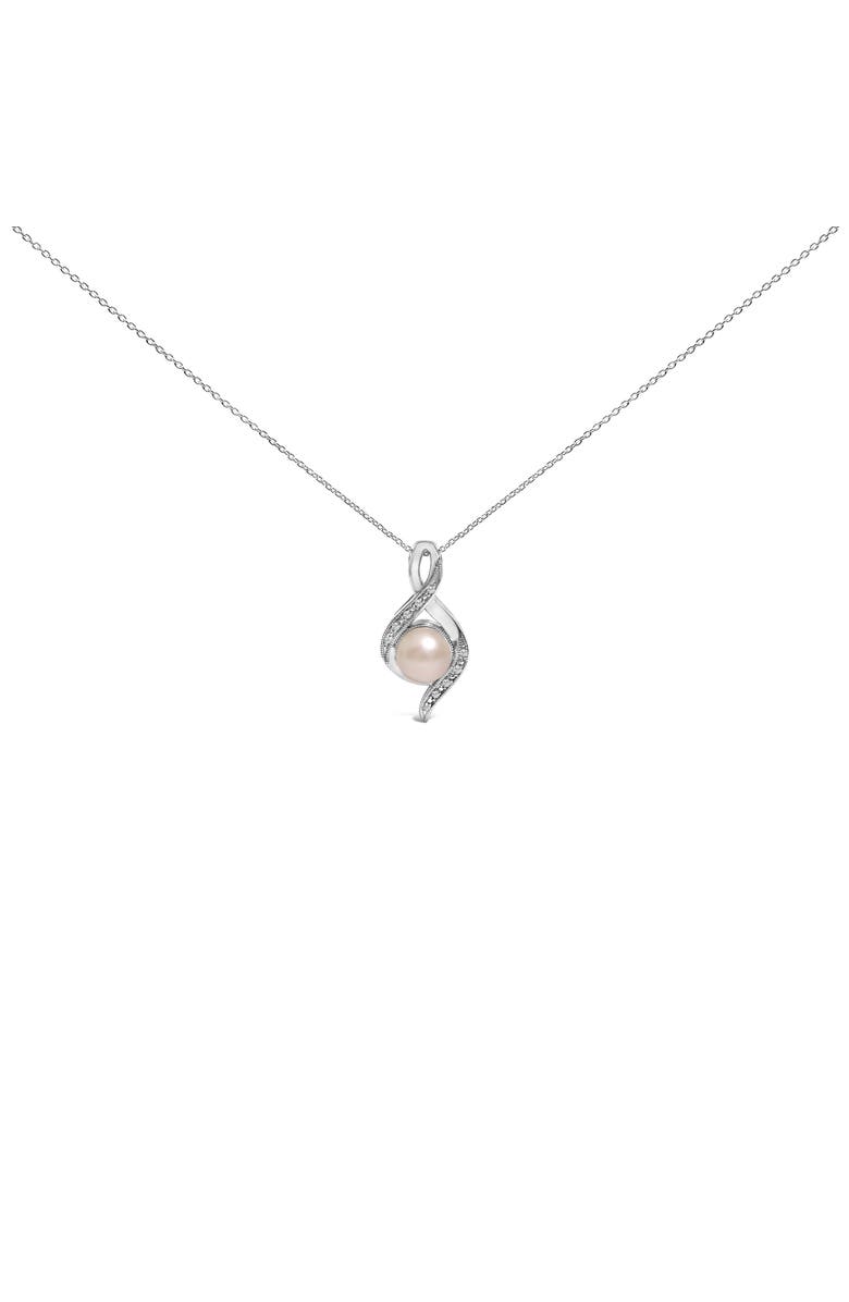 Haus of Brilliance Sterling Silver 7mm Cultured Pearl and Diamond Accent Swirl Pendant Necklace, Alternate, color, White