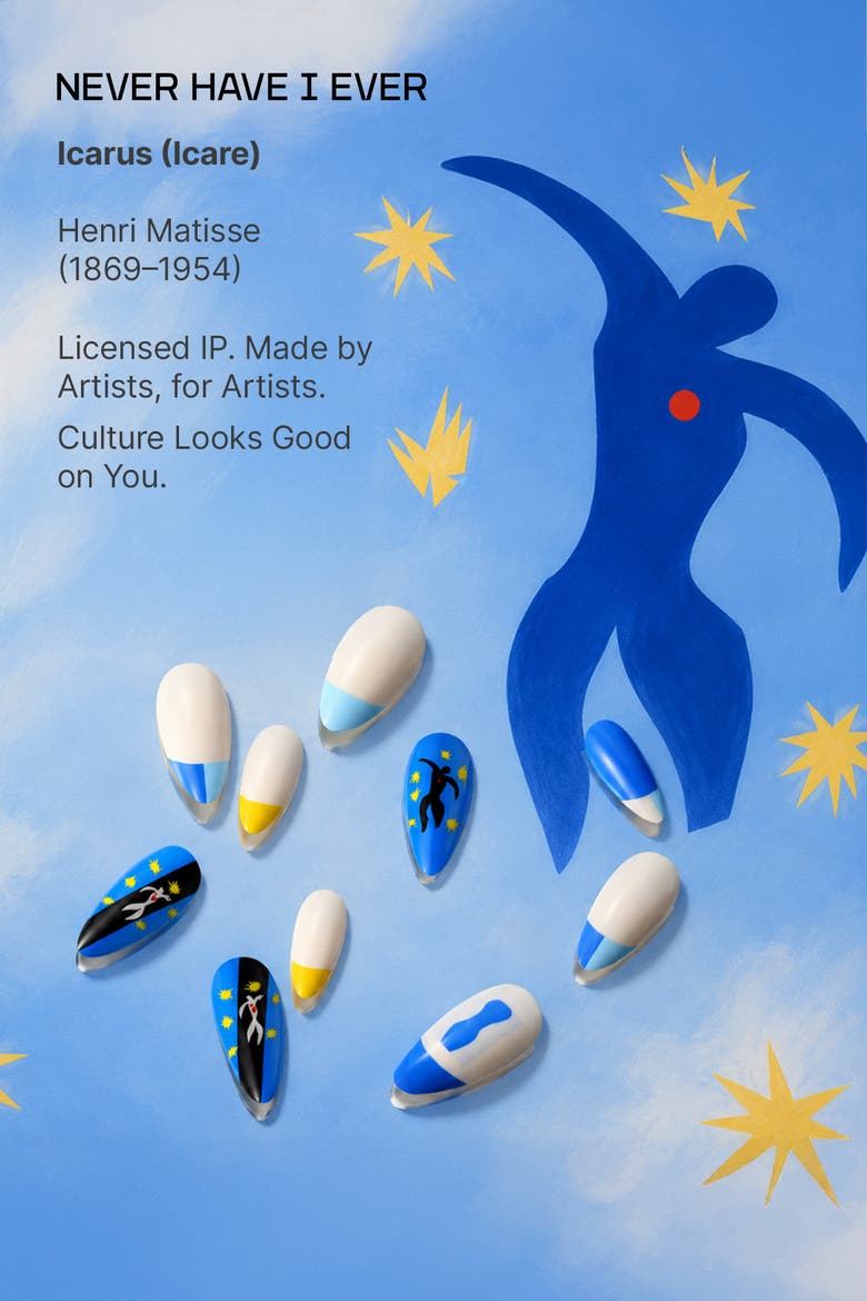Henri Matisse Icarus Almond Press On Nails, Alternate, color, Blue