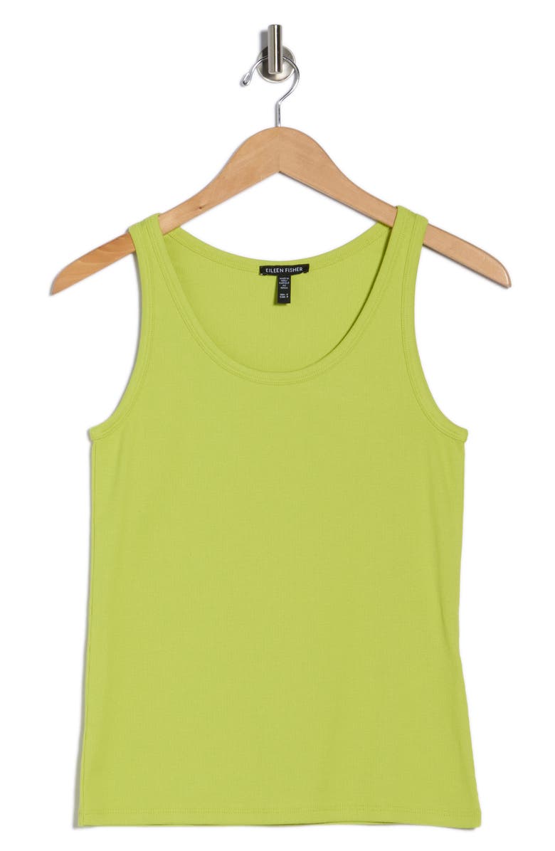Eileen Fisher Slim Fit Scoop Neck Stretch Cotton Tank, Alternate, color, Chartreuse