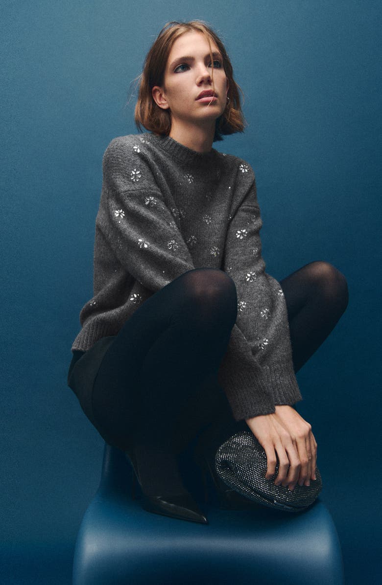 MANGO Embellished Crewneck Sweater, Alternate, color, 