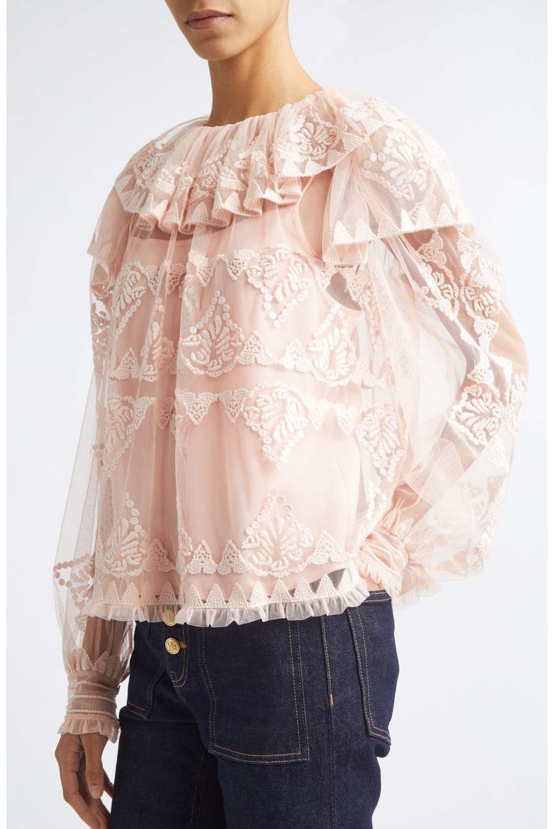 Ivy Floral Lace Embroidered Ruffle Tulle Top, Alternate, color, BLUSH